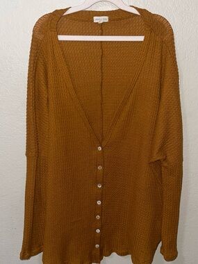 Heart Hips Rust-Orange Waffle Knit Button-Front Cardigan